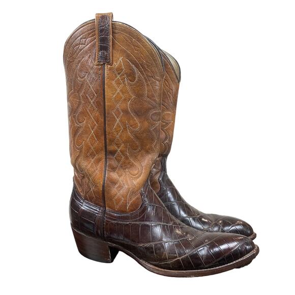 Vintage Dan Post Alligator Bias Cut Western Cowboy 6933 Boots Men's 8D